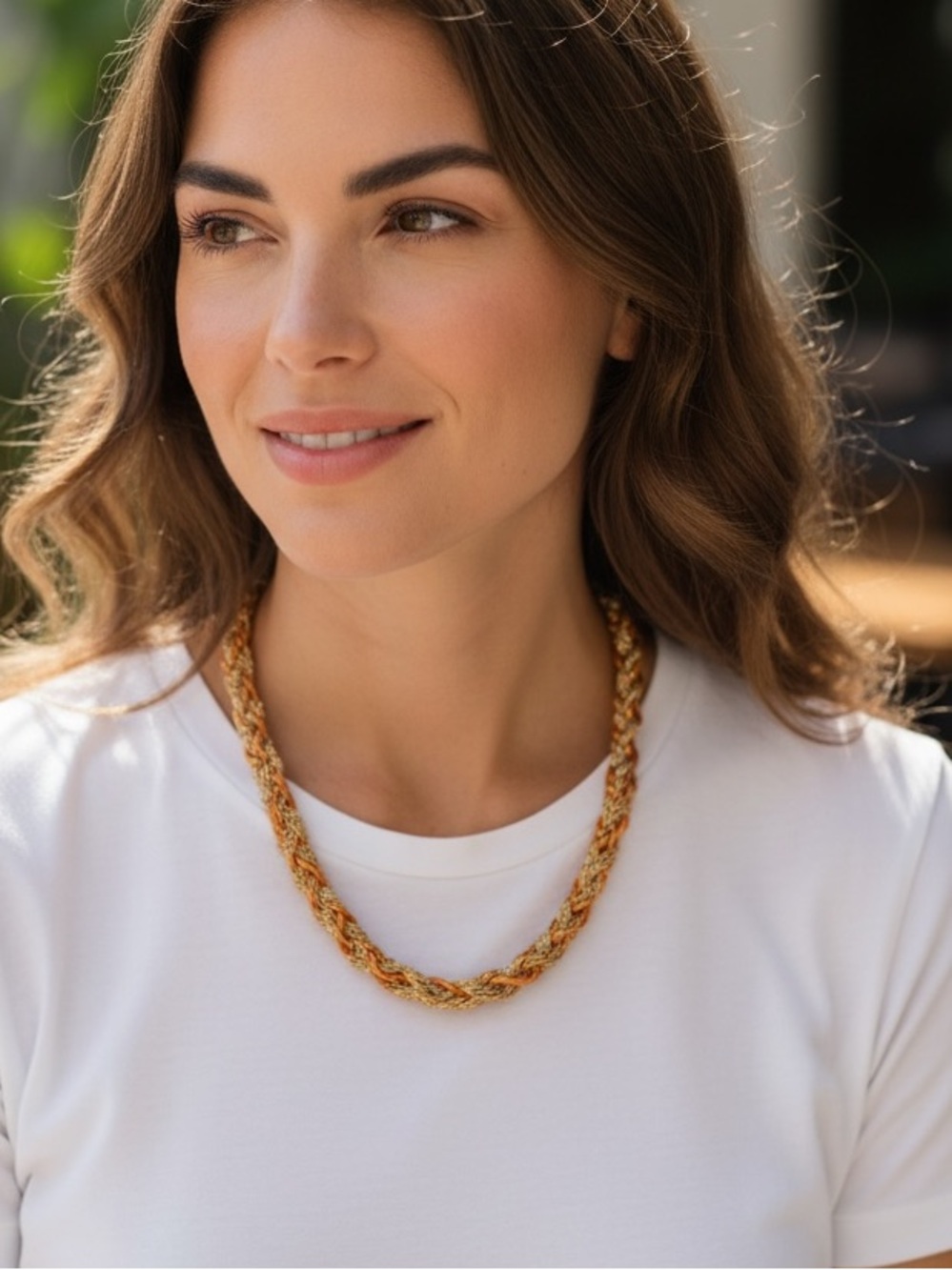 Piper K Faux Gold Stacked Braided Necklace 16+3”